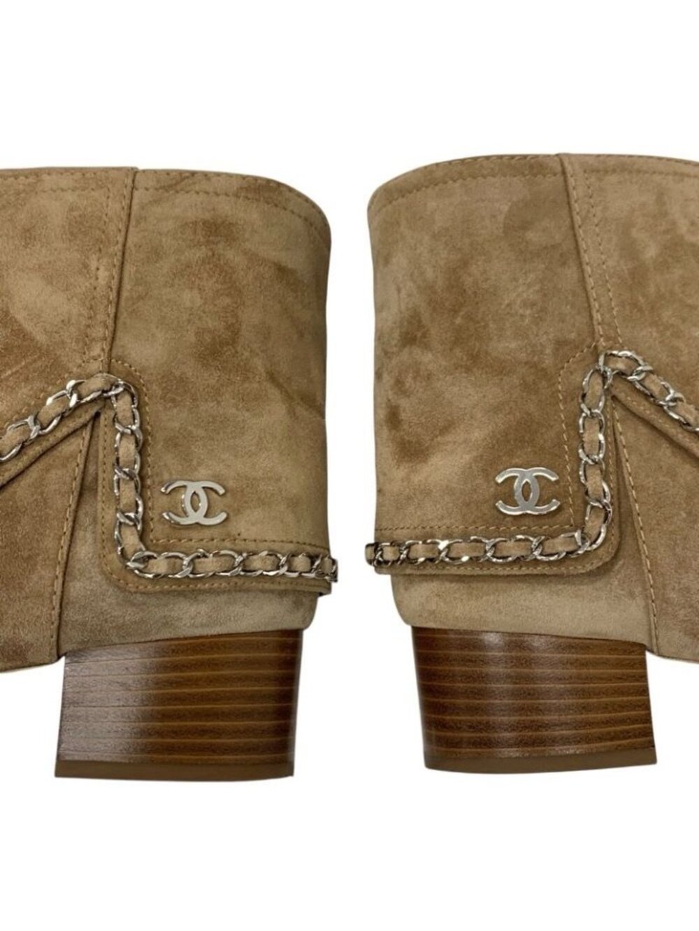 Chanel Boots Short Shoes Suede Beige Silver Coco Mark Chain - Picture 9 of 10
